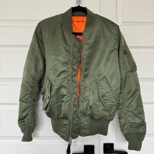 Alpha Industries Olive Bomber Jacket with Orange Lining
